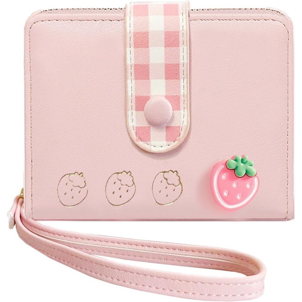 Pink Strawberry Wallet Card Holder Small Coin Pocket for Women Girls